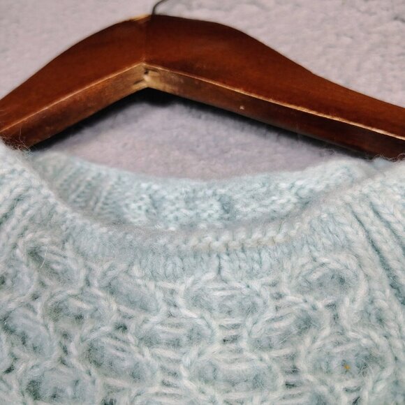 Anthropologie Sweater Women XL Blue Chunky Knit Mock Neck Tunic Fisherman Preppy - Picture 3 of 12